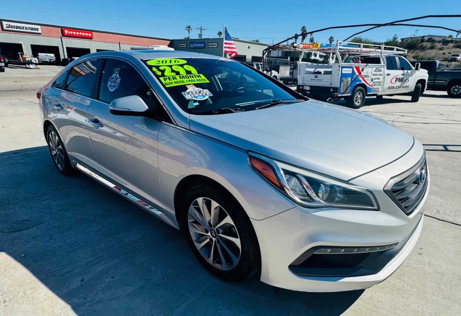 2016 Silver Hyundai Sonata (5NPE34AF1GH) , located at 2190 Hwy 95, Bullhead City, AZ, 86442, (928) 704-0060, 0.000000, 0.000000 - 2016 Hyundai Sonata limited. *1 owner. Brand new tires. completely serviced. Leather, moonroof, bluetooth, rear spoiler. loaded. In house financing available. - Photo#0